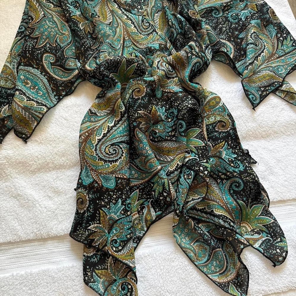 boho green paisley print summer long sleeve top